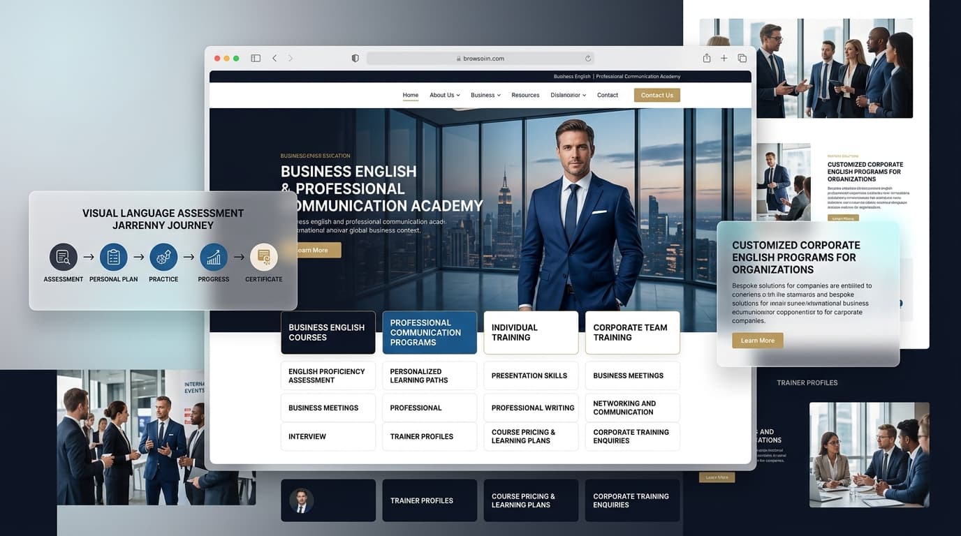 Premium UI showcase of the Pathos Academy business English platform